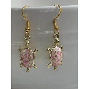 Floral Enamel Turtle Earrings | Gold-Tone Dangle, Coastal Jewelry